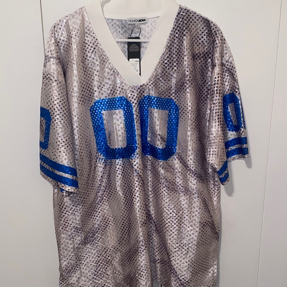 Fashion Nova “Can’t Compete” Sequin Football Jersey Top